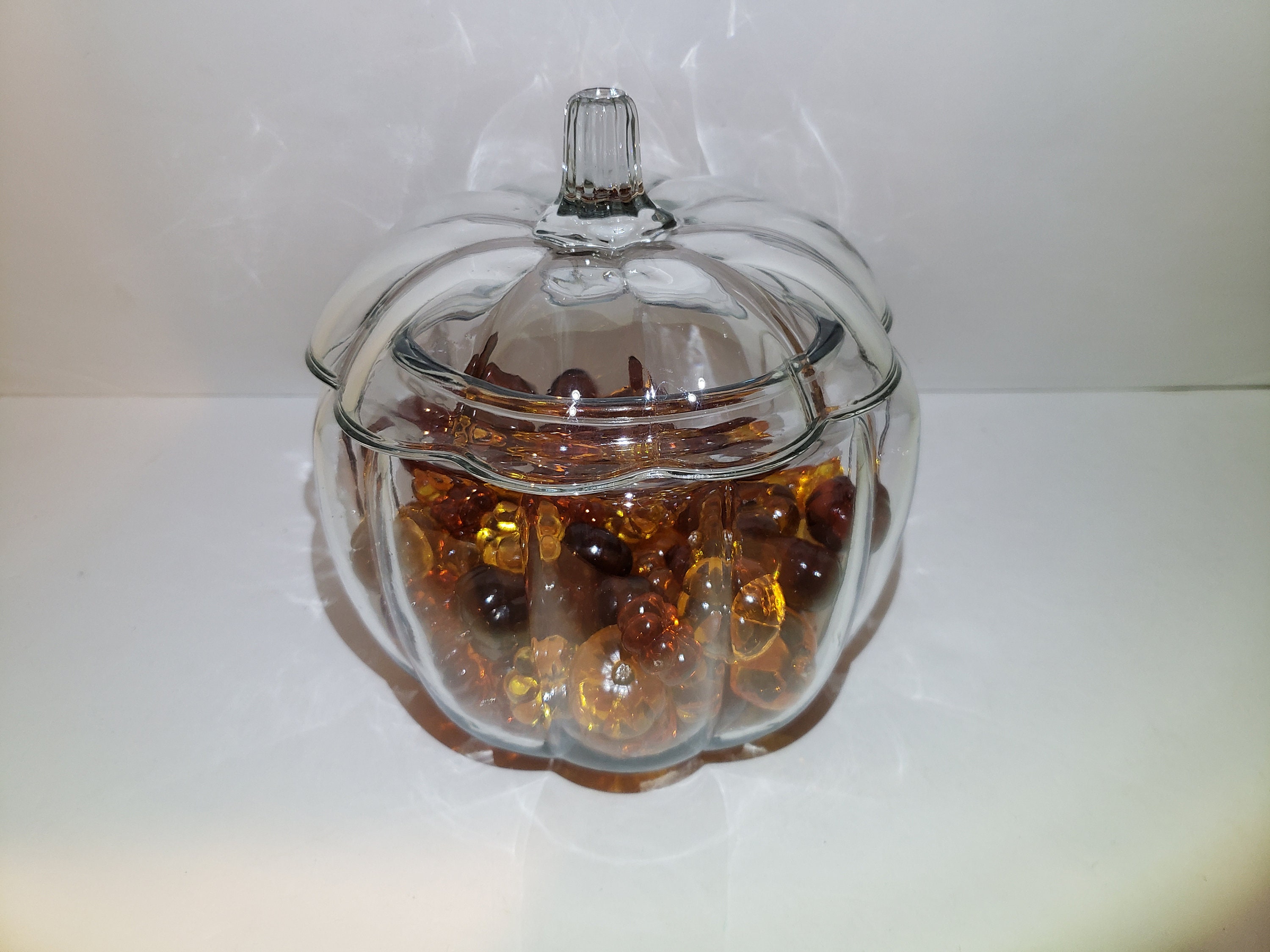 Clear Glass Pumpkin Jar Décor Set of Two Glass Lidded Pumpkins With