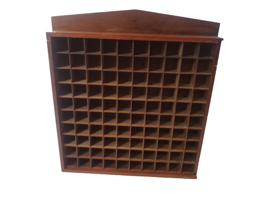 Wooden Thimble Display Shelf With Cubbies, Plastic Case Window, and