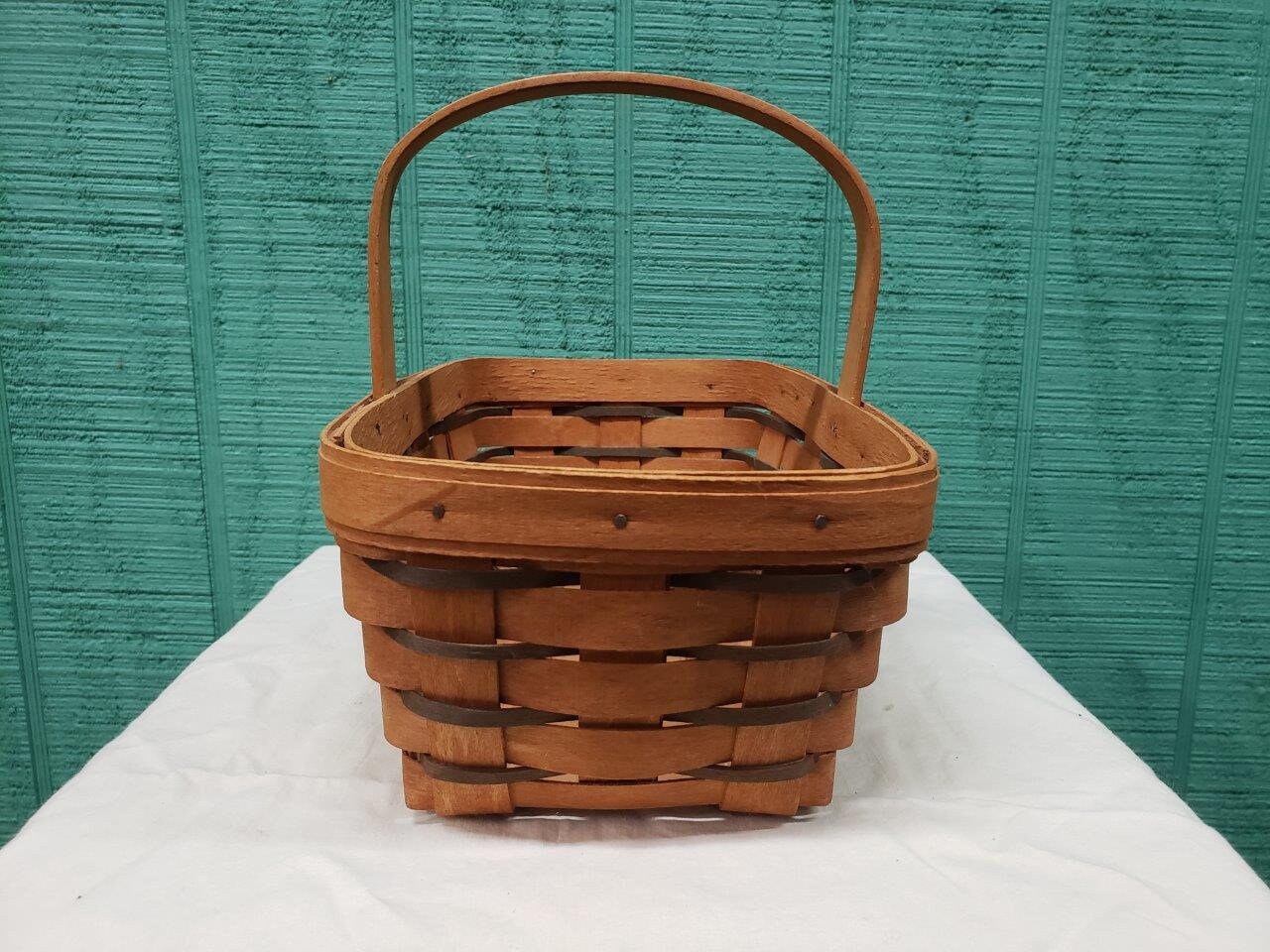 Vintage Rectangular Woven Longaberger Basket With Handle Handwoven