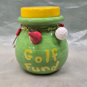 Green Golf Fund Jar – Collectible Green Jar – Green Golf Fund Decorative Jar – Money Jar Decorative Décor – Christmas Gift