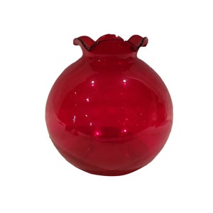 Red Bulbous Vase with Ruffled Top Rim - Wide Center - Rounded Ball Vase - Mantle Decor - Springtime Decor - Home Accent - Home Decor