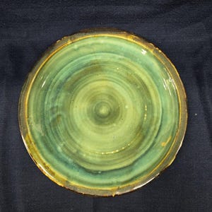 Signed Green Platter - Unique Kitchen Ware - Stunning Painted Platter with Unique Design