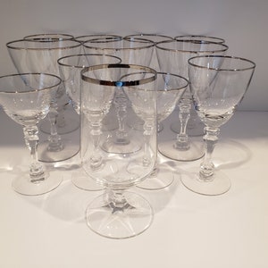 Vintage Collection of Stemware with Silver Rim – Silver Rimmed 12 Piece Stemware Collection of Glass – Wine Glasses