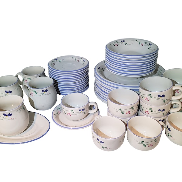 Allegro Stonewear Dinnerware with Dainty Blue and Pink Flower Pattern made in Indonesia