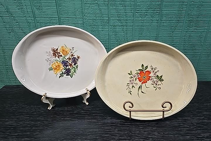 花柄デザインの10インチ楕円形大皿2枚セット - Etsy 日本