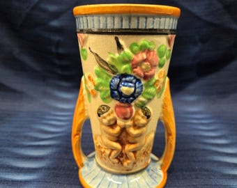 ヴィンテージ 日本製 取っ手付き 茶色 花瓶 – 収集価値のある茶色の花瓶装飾 – 日本製 オレンジ 茶色 花瓶