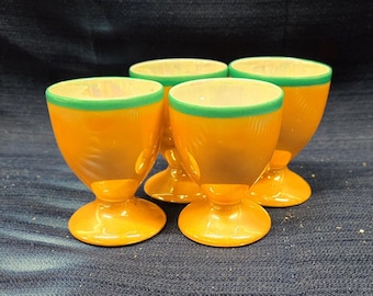 Decorative Tiny Orange Juice Glasses Set of 4 Made in Japan – Glossy Orange and White Mini Cups