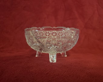 Vintage Etched Footed Glass Bowl