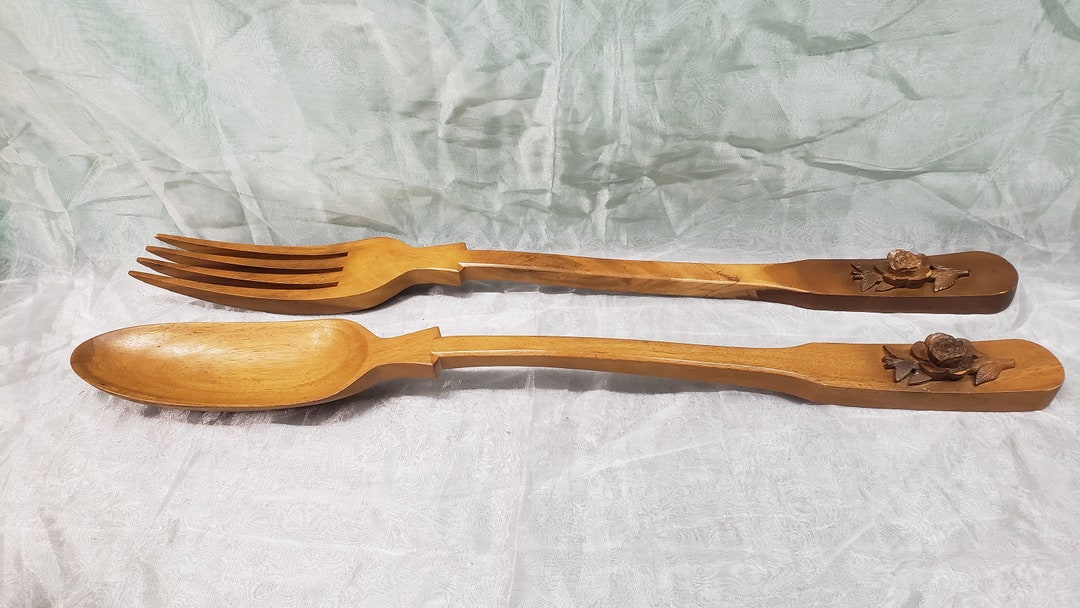 Wooden Kitchen Wall Art Spoon and Fork – Solid Wood Giant Spoon and ...