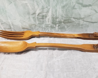 巨大な木製フォークとスプーンの壁飾り：ポリネシア彫刻カトラリー（20