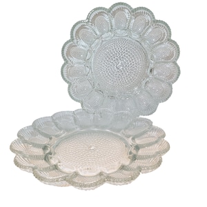 Clear Glass Egg Plate: Ridged Edge Kitchen Display