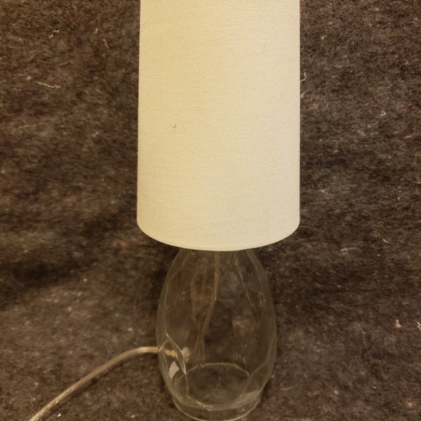 Round Contemporary Clear Glass Lamp with Off White Shade