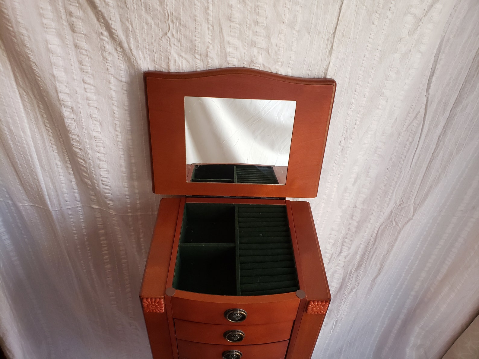 Wooden Standalone Jewelry Armoire With Drawers Cubbies Etsy
