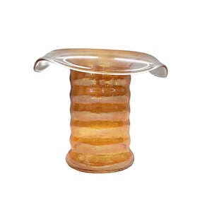 Orange Glass Striped Cylindrical Vase with Wide Waved Brim – Mantle Décor – Home Décor – Collectible Glass – Carnival Glass