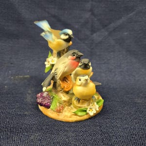 Ceramic Painted Birds Sitting on a Tree Figurine - Bird Figurines – Hand Painted Colorful Birds