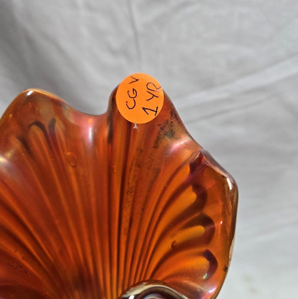 オレンジカーニバルガラス花瓶：フリルエッジの半透明花瓶 - Etsy 日本