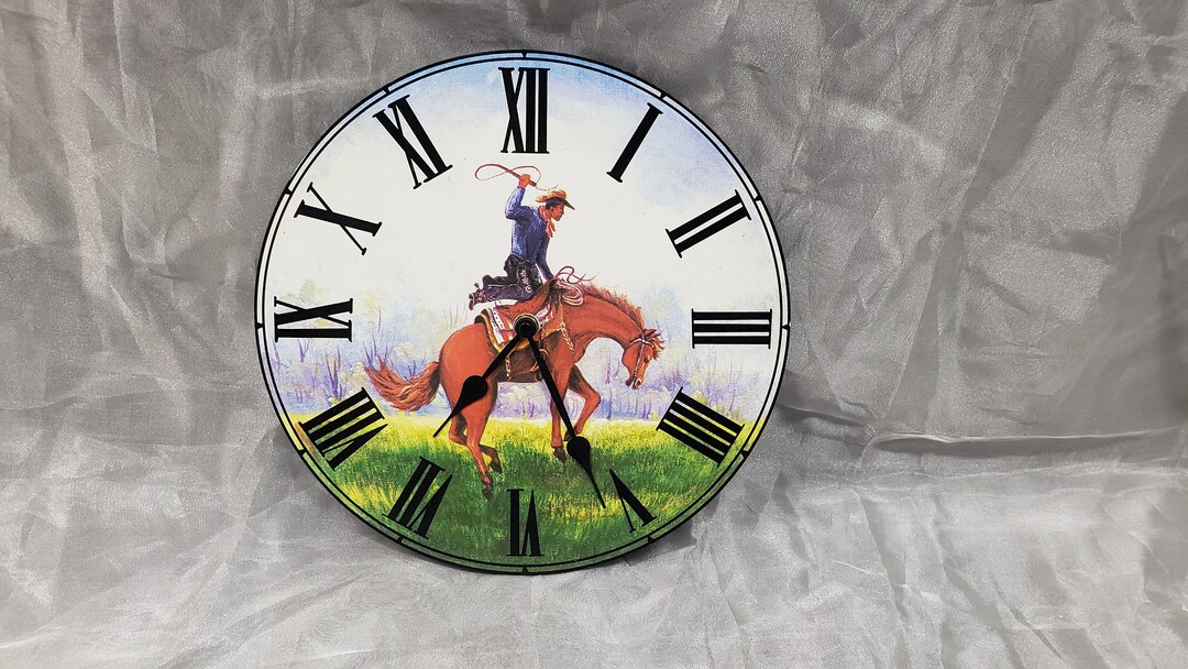 Bucking Bronco Cowboy and Horse Rider Clock – Round Wall Clock ...