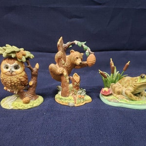 Vintage 1999 and 2000 Lenox Wildlife Collectibles Grizzly Bear, Owl, and Bullfrog – Vintage Figurines