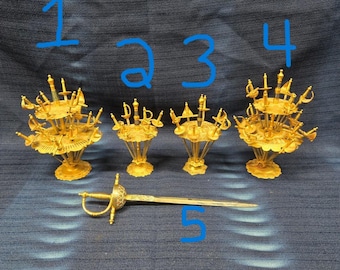18 Piece Vintage Brass Toledo Miniature Swords from Spain – Miniature Cocktail and Appetizer Tray Swords – Drink Utensils
