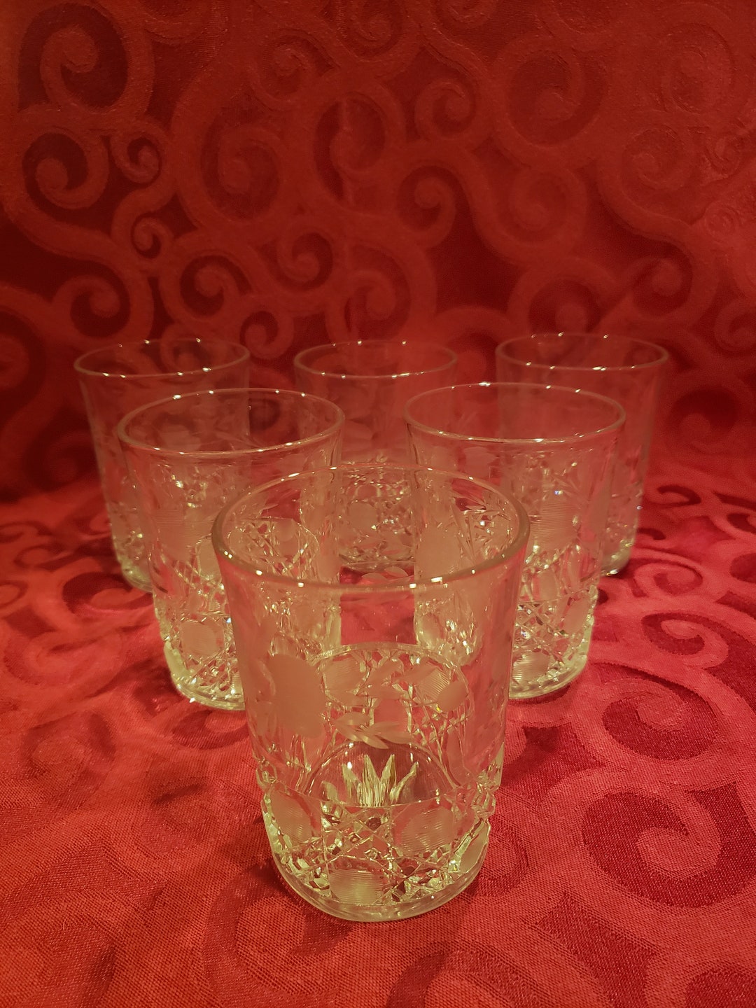 Juice Glasses Set of 6 Juice Glasses With Etched Patterns Drinkware and