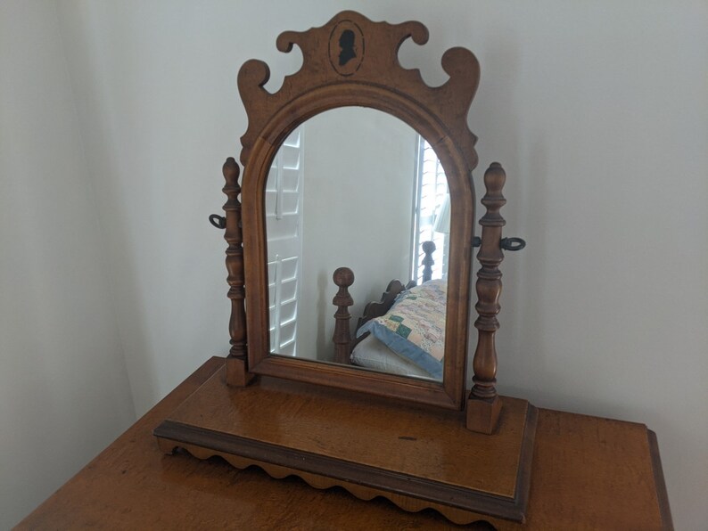 Vintage Colonial Style Wooden Dresser Top Shaving Mirror Etsy