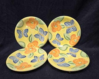 Vintage Bella Ceramica Plate Set: Butterfly & Floral Design