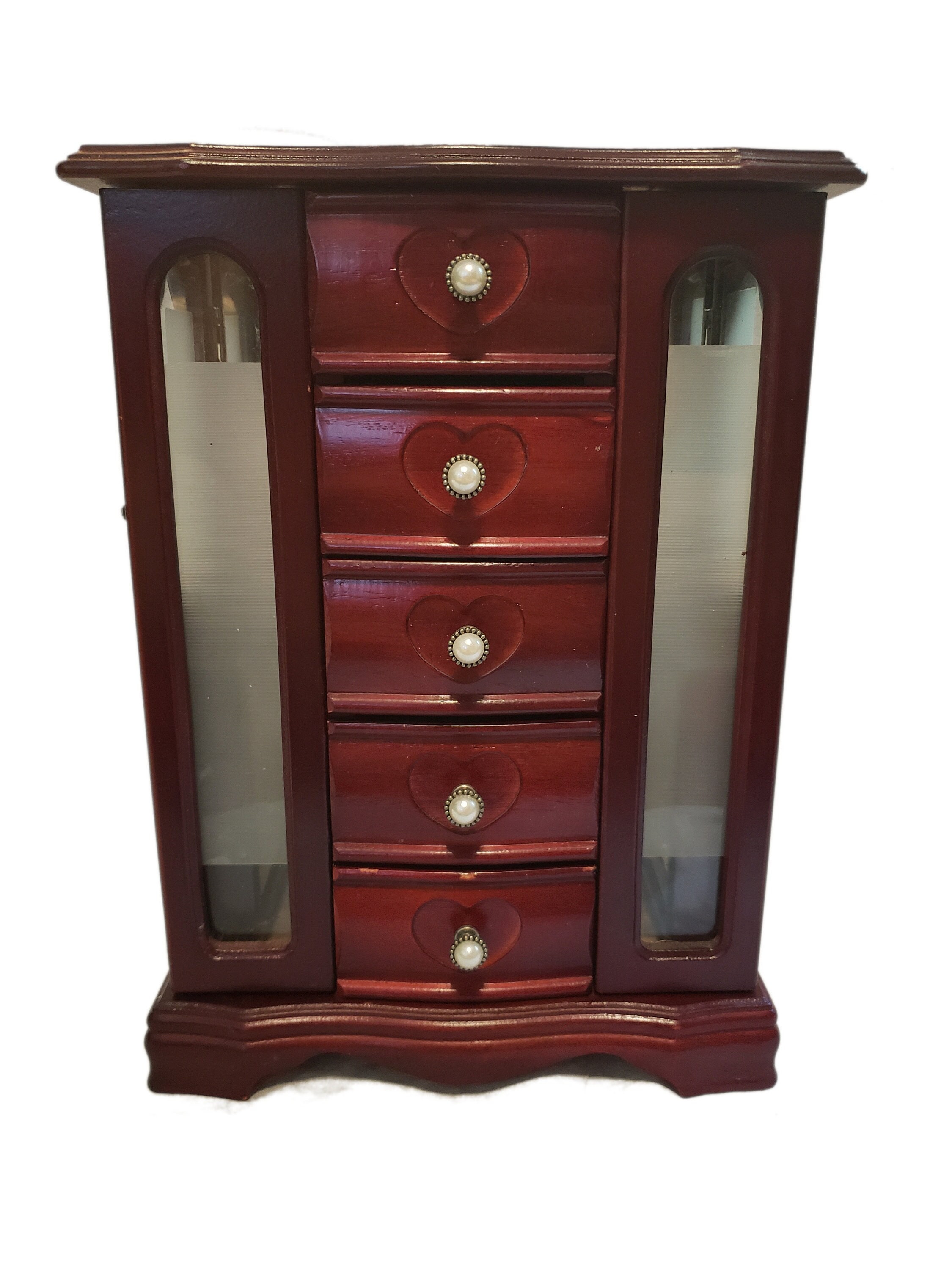 Wooden Jewelry Armoire With Drawers, Cubbies, Hooks, and Mirrors Dresser Top Jewelry Organizer