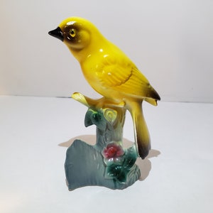 Collectible Yellow Bird Figurine - Vintage Home Decor - Collectible Glass - Bird and Flower Decor - Yellow Decor - Spring and Mother's Day