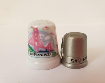 San Francisco fingerborg set om 2 – Metall- och porslinsfingerborgset – Vintage samlarfingerborgsdekor