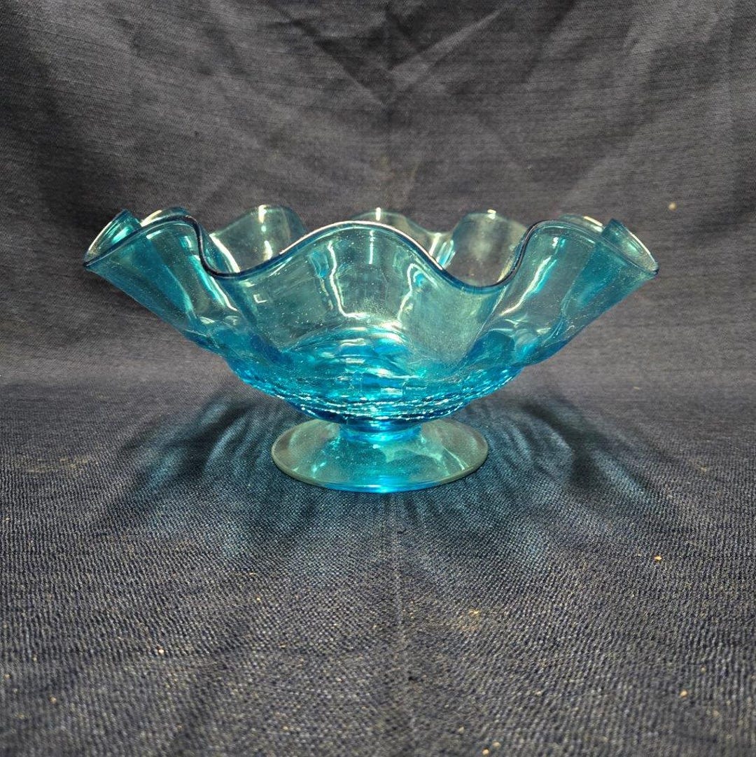 Light Blue Translucent Ruffled Edge Bowl – Uranium Glass Blue Pedestal ...