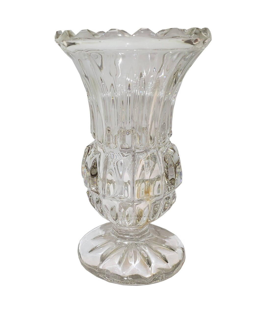 Vintage Cut Glass Flower Vase With Pedestal Base Excellent Condition