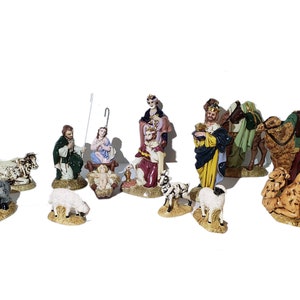 Weihnachtskrippenfiguren - 14-teilig (bis zu 18 cm hoch) - mit Maria, Josef, Jesus, Tieren, Hirten, Weisen und Kamelen