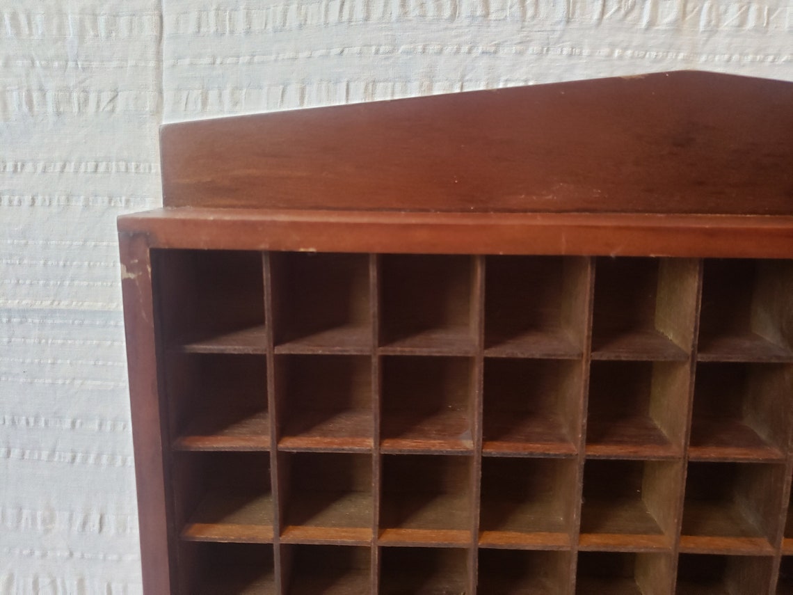 Wooden Thimble Display Shelf With Cubbies, Plastic Case Window, and