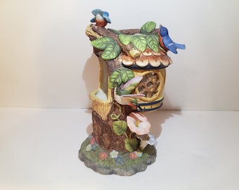 Candelabro de cerámica con forma de casa de pájaros y colibríes - Decoración de primavera