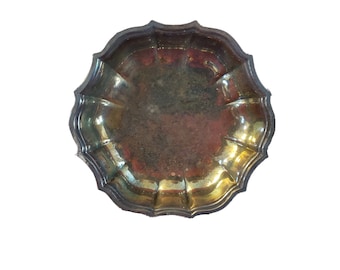 Plato de plata vintage plato festoneado redondo profundo