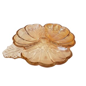 Glass Leaf Carnival Glass Amber Collectible Dish