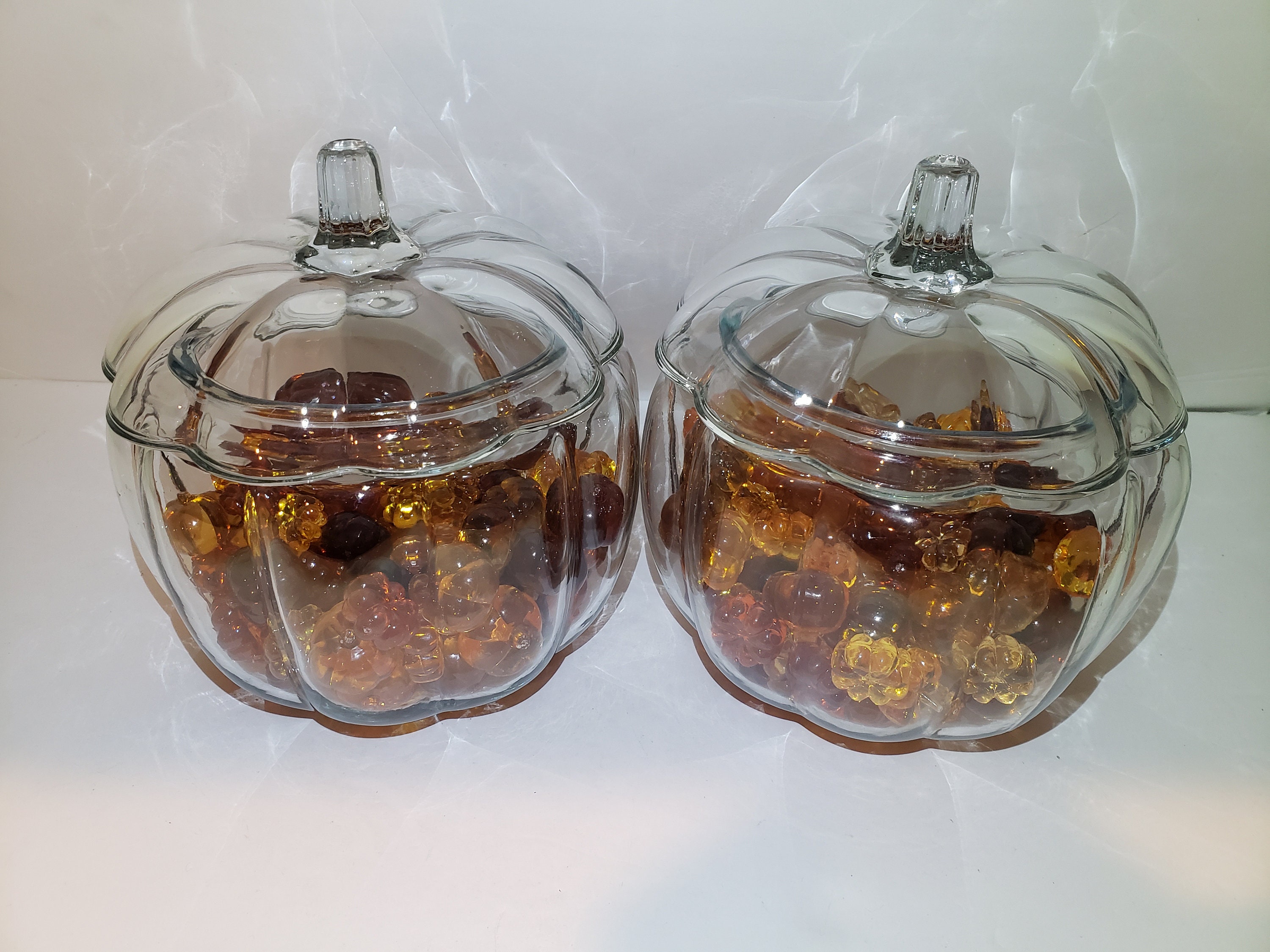 Clear Glass Pumpkin Jar Décor Set of Two Glass Lidded Pumpkins With