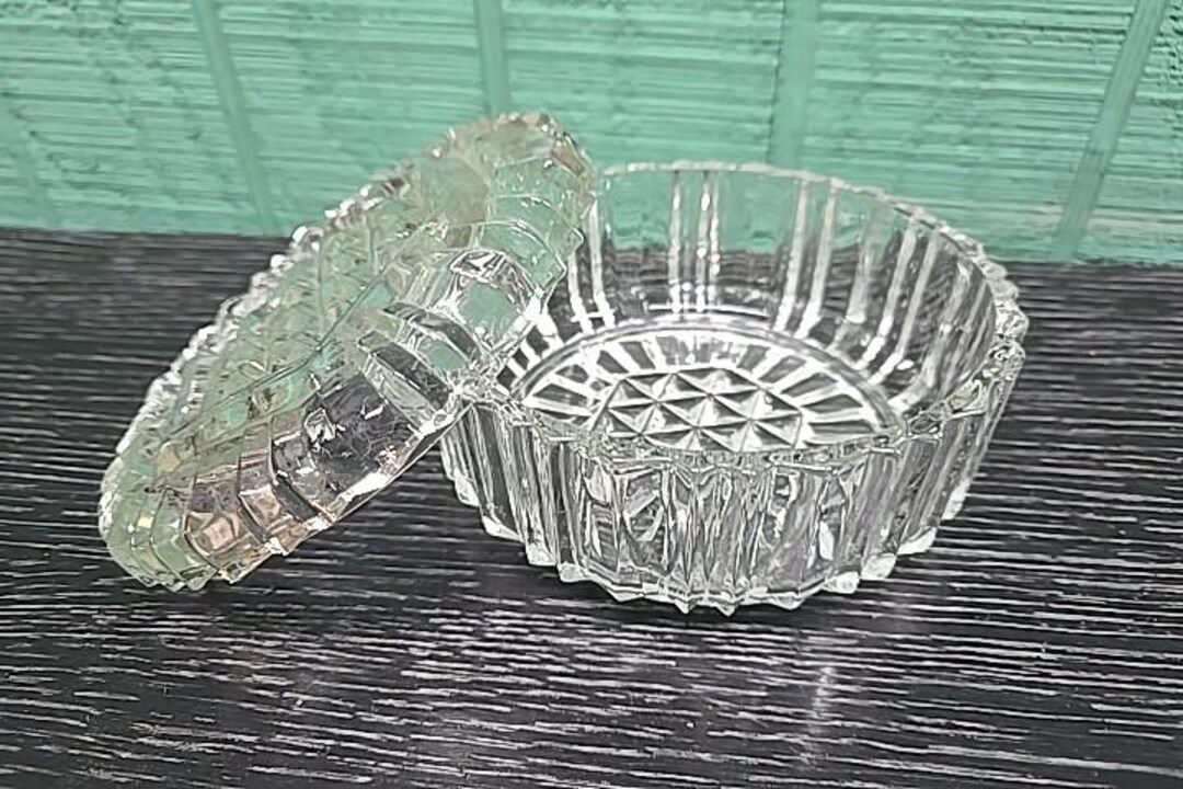 Crystal Zajecar Lidded Clear Dish - Cut Crystal Knick Knack Bowl With ...