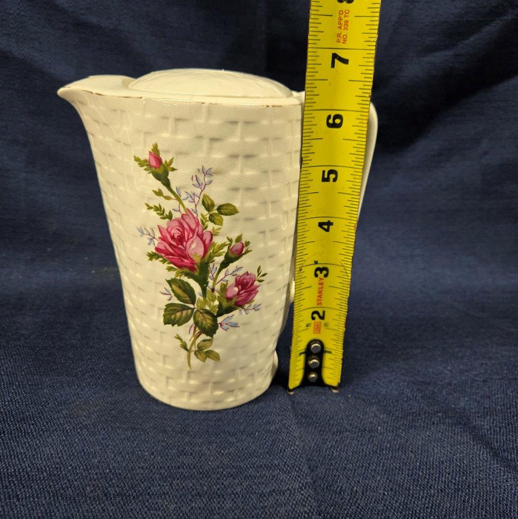 Vintage White Tea Steeper: Pink Rose Design, Made in Japan