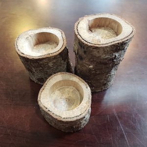 Solid Oak Tea Light Candle Holders Set of Three - Handcrafted in Virginia Beach, VA - Wooden Candle Holders - Mantle and Home Decor