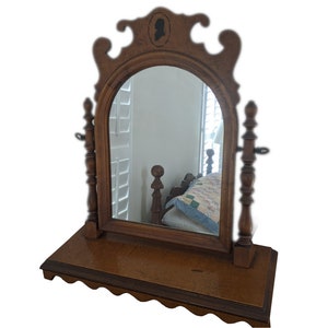 Vintage Colonial Style Wooden Dresser Top Shaving Mirror