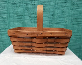 Vintage Rectangular Woven Longaberger Basket with Handle Handwoven in Dresden, Ohio, USA
