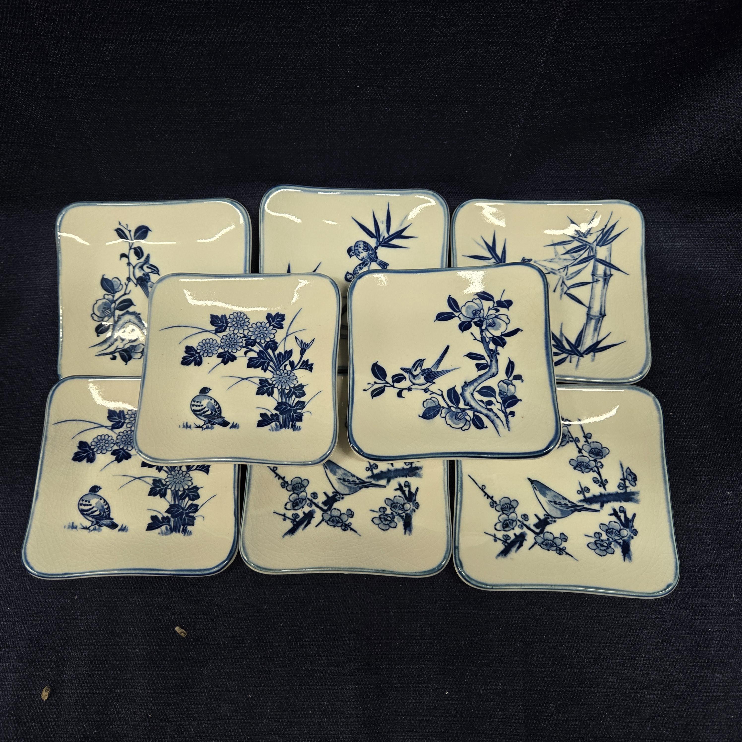 ヴィンテージの青と白の鳥の皿：陶器製8枚セット - Etsy 日本