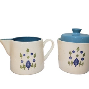 White and Blue Pitcher and Bowl Coffee and Tea Creamer and Sugar Bowl - Tea Time - Coffee Date - Creme and Sugar - Vintage Collectibles