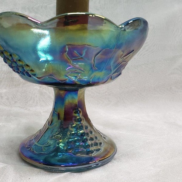 Blue Indiana Glass Iridescent Carnival Glass Candle Holder or Candy Dish – Vintage Carnival Glass and Home Accents