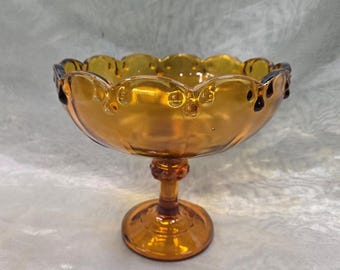 Vintage Amber Glass Pedestal Candy Dish: Kitchen Decor Bowl