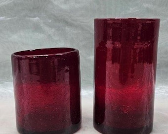Two Red Candle Holders – Translucent Glass Red Candle Holder Décor – Red Glass Cups – Vintage Red Mood Lighting Candle Holders