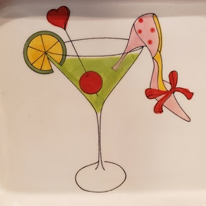 White Rectangular Plate with Martini and High Heel Design - Le Gourmet Chef Thailand - Serving Platter - Spring Decor - Mantle Decor