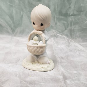 Precious Moments Wishing You a Basket Full of Blessings – Enesco Figurine – 1987 Collectible Little Kid Figurine