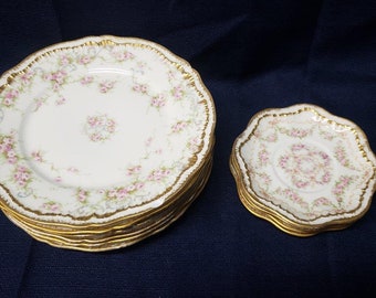 Theodore Haviland – Limoges France Pink Flower Plates – 7.5 and 4 Inch Glass Plates – Fine China Plates